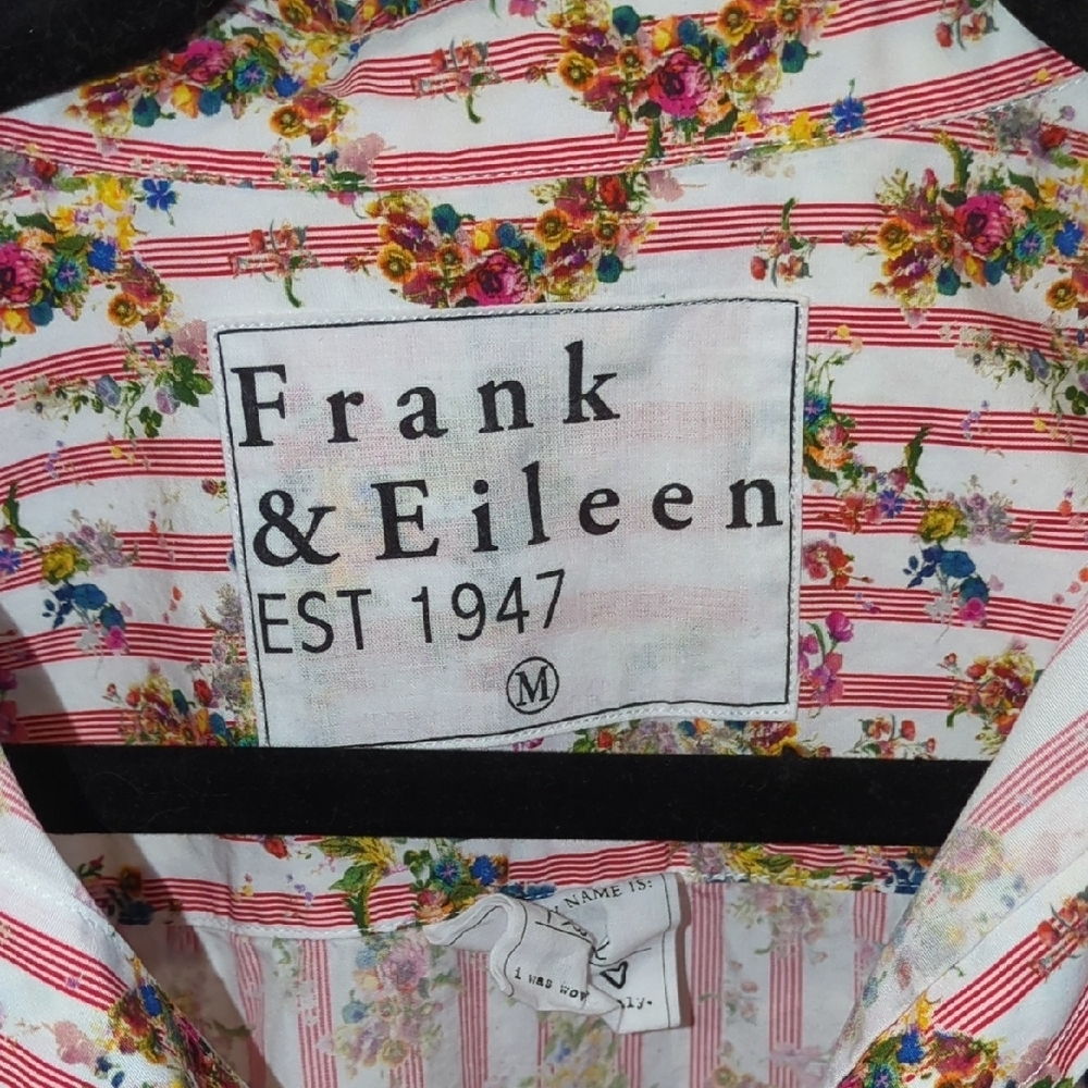 Frank&Eileen Floral Red‎ Striped Button Up Shirt Medium Cottage Preppy Whimsy - Picture 3 of 8